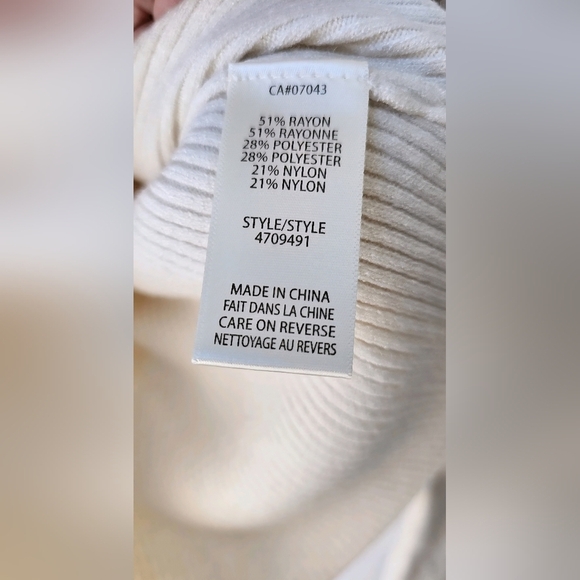 Max Studio V neck Ribbed Knit Pullover Sweater Ivory Beige size XL Fitted - Picture 6 of 7